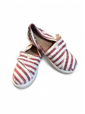Toms Kid's 11T Red White Tiny Alpargata American Flag Slip On Shoes Patriotic